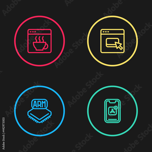 Set line Processor, Mobile Apps, Browser files and Software icon. Vector