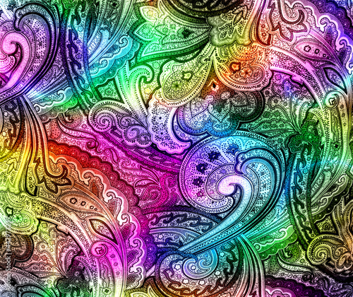 Paisley psychedelic background with acid trip colors