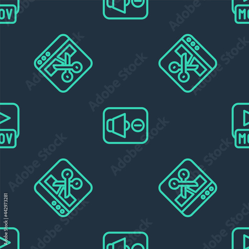 Set line Speaker mute, Video recorder or editor and MOV file on seamless pattern. Vector