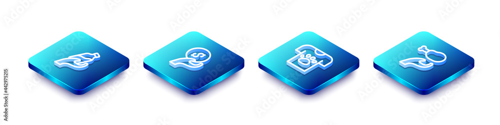 Obraz premium Set Isometric line Donation water, and charity, Animal volunteer and food icon. Vector