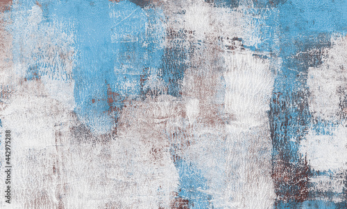 Modern art. Versatile artistic backdrop for creative design projects: posters, banners, cards, websites, magazines, wallpapers. Raster image. Unusual hand painted texture. Blue and grey colours.