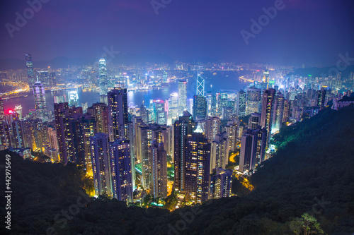 China Hong Kong. Overview of city at night.