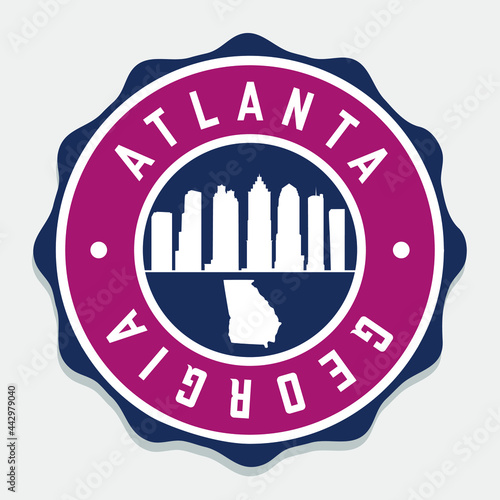 Atlanta, GA, USA Badge City Vector Seal. National Symbol Skyline Stamp Design Icon Label. 