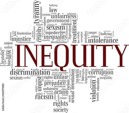 Inequity vector illustration word cloud isolated on a white background.