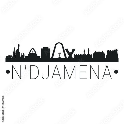 N'Djamena, Chad City Skyline. Silhouette Illustration Clip Art. Travel Design Vector Landmark Famous Monuments.