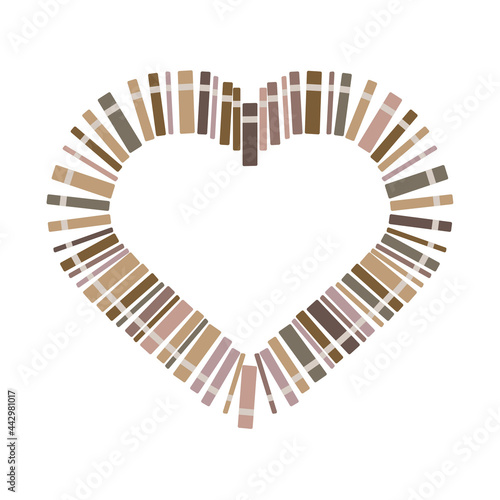 Books frame in heart form. Graphoc for sale banner with literature for book lovers day.