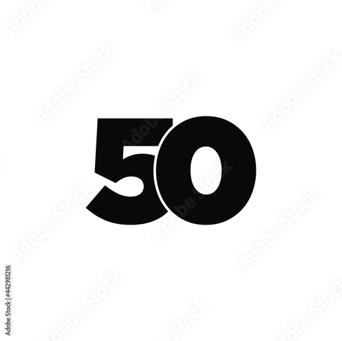 "50" number in bold black font. 50 digit unit vector. 