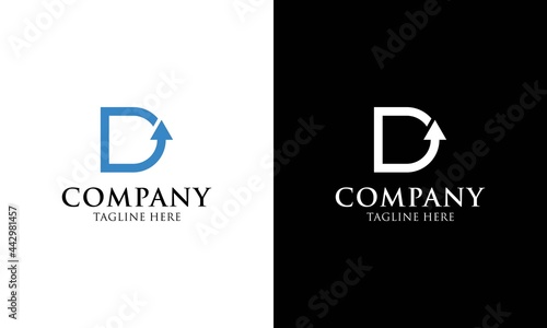letter D with arrow icon line art logo vector design template concept.