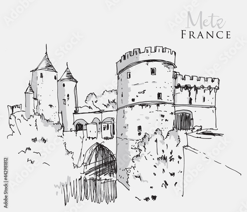 Vector hand drawn sketch illustration of Metz, France