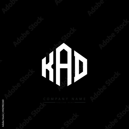 KAD letter logo design with polygon shape. KAD polygon logo monogram. KAD cube logo design. KAD hexagon vector logo template white and black colors. KAD monogram, KAD business and real estate logo.  photo