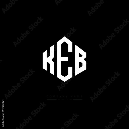 KEB letter logo design with polygon shape. KEB polygon logo monogram. KEB cube logo design. KEB hexagon vector logo template white and black colors. KEB monogram, KEB business and real estate logo. 