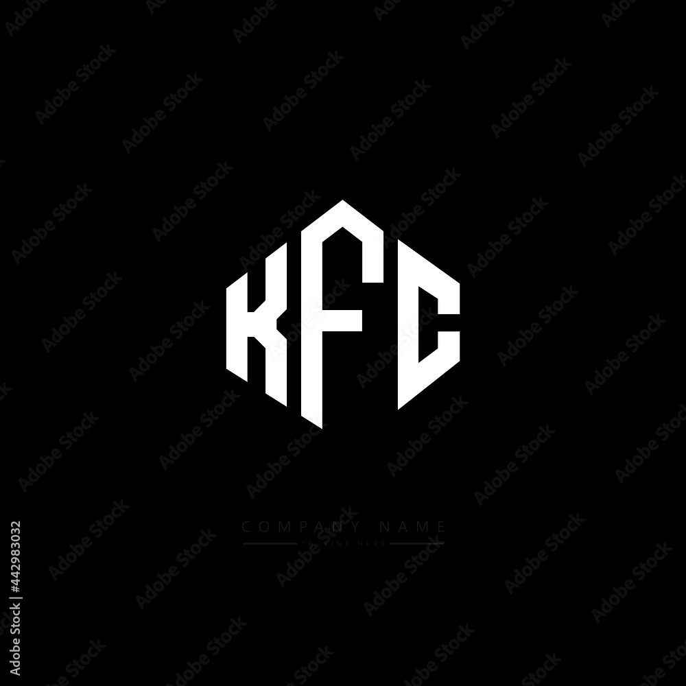 KFC letter logo design with polygon shape. KFC polygon logo monogram. KFC cube logo design. KFC hexagon vector logo template white and black colors. KFC monogram, KFC business and real estate logo. 