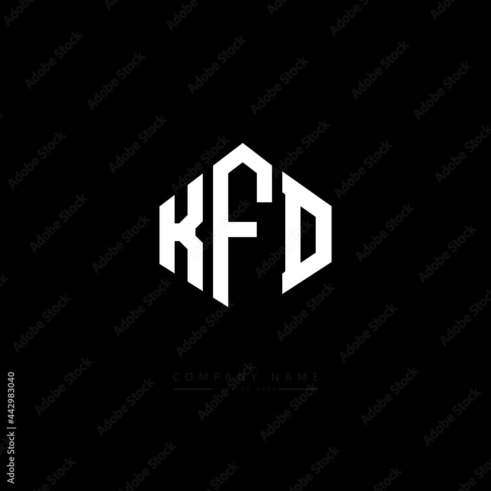 KFD letter logo design with polygon shape. KFD polygon logo monogram. KFD cube logo design. KFD hexagon vector logo template white and black colors. KFD monogram, KFD business and real estate logo. 