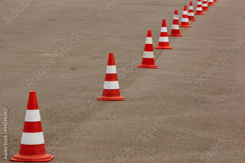 orange cones set up to direct traffic