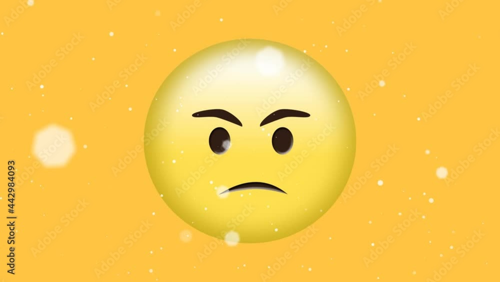 Animation of spots of white light over angry emoji on yellow background Animation of spots of white light over angry emoji on yellow background