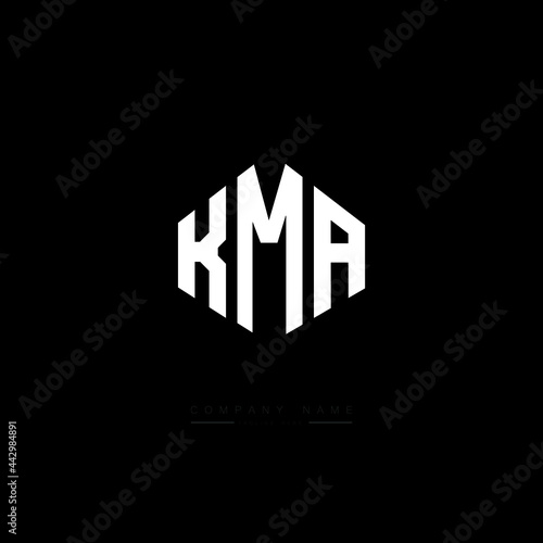 KMA letter logo design with polygon shape. KMA polygon logo monogram. KMA cube logo design. KMA hexagon vector logo template white and black colors. KMA monogram, KMA business and real estate logo.  photo