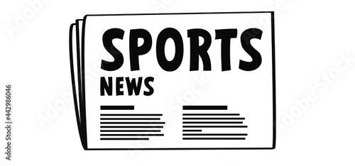 Newspaper, slogan sports news, For football, soccer, tennis or golf conference meeting, live news studio. Flat vector sport banner. Folded tabloid news logo.