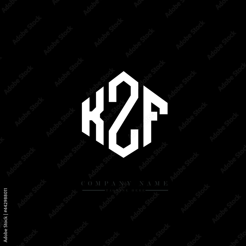 KZF letter logo design with polygon shape. KZF polygon logo monogram. KZF cube logo design. KZF hexagon vector logo template white and black colors. KZF monogram, KZF business and real estate logo. 
