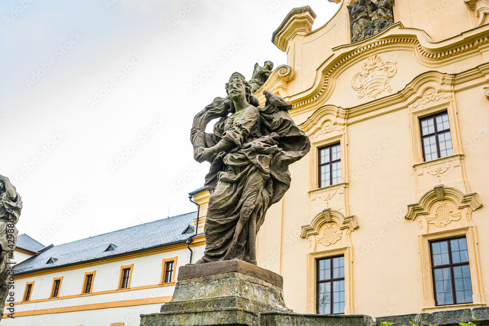 Kuks, Czech republic - May 15, 2021. Statue of vice - statue of Slander