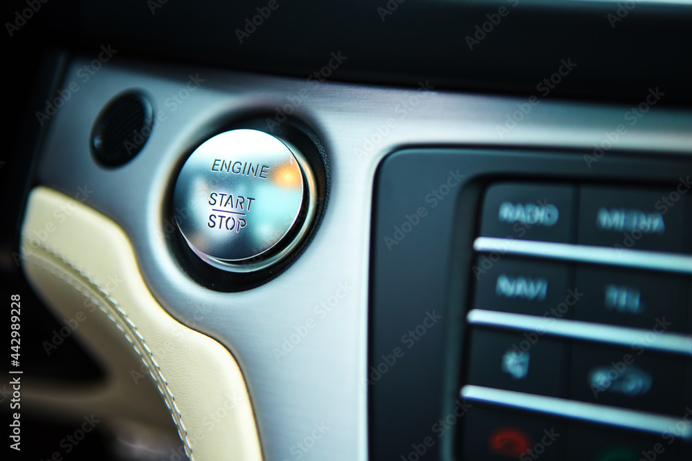 Start stop engine modern new car button Start stop engine modern new car button