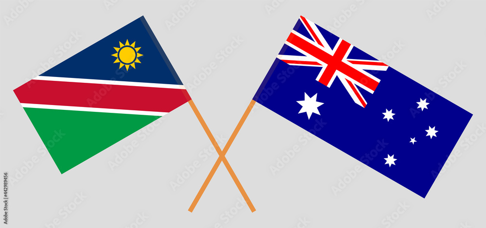 Crossed flags of Namibia and Australia. Official colors. Correct proportion