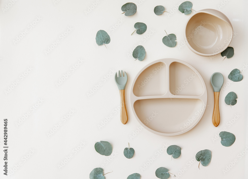 Bowl and plate for baby food, First Baby feeding time, neutral colors Bowl and plate for baby food, First Baby feeding time, neutral colors