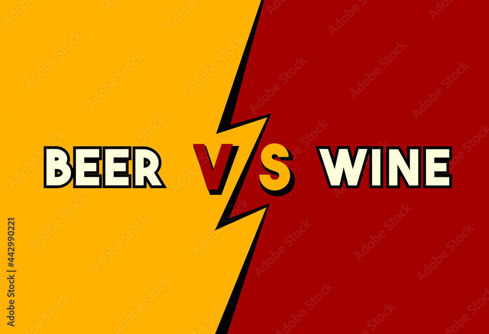 Versus concept, bold toon style: beer vs wine. A visual dichotomy appearing as a text message on a two-parts split screen.
Versus concept, bold toon style: beer vs wine. A visual dichotomy appearing as a text message on a two-parts split screen.