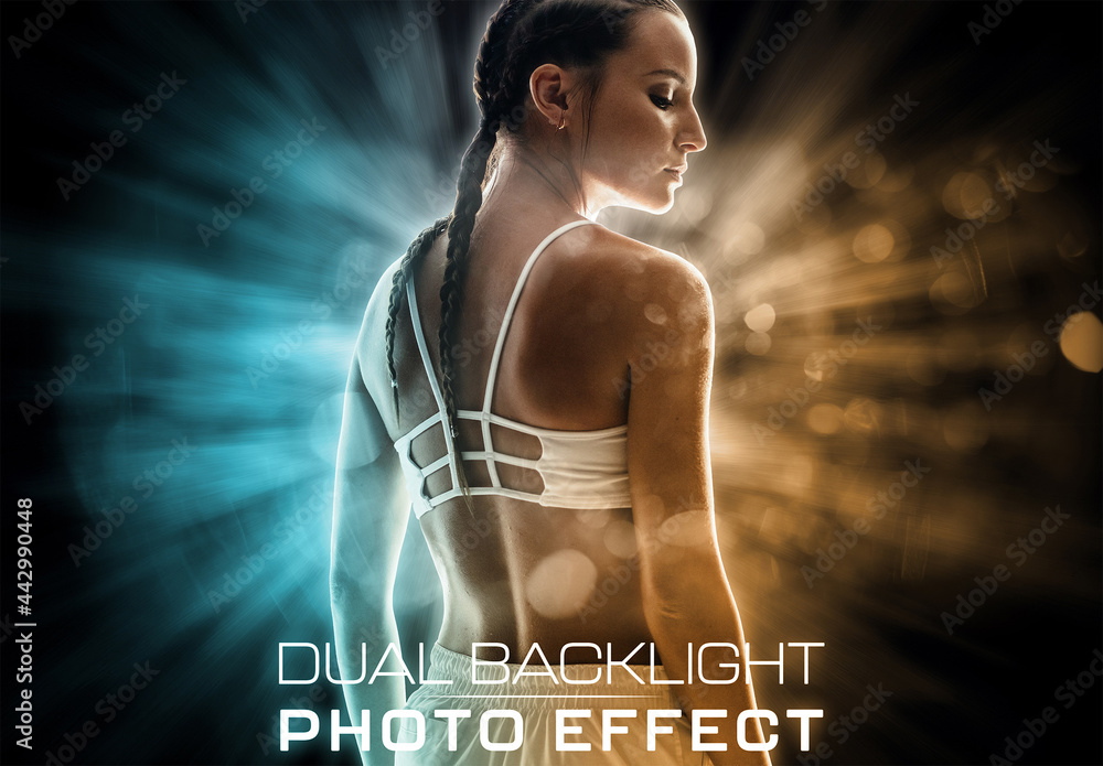 Dual Backlight Photo Effect Mockup with Two Glowing Color Stock ...