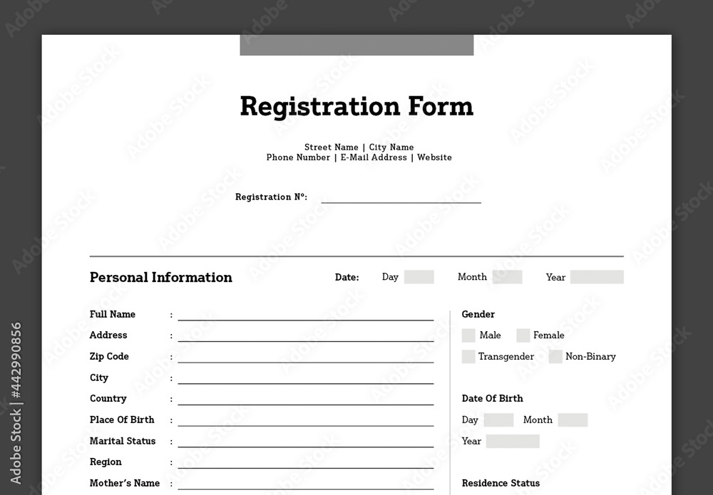 Registration Form Layout Stock Template | Adobe Stock