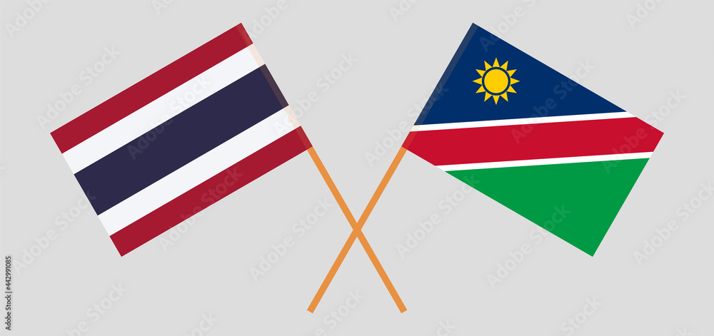 Crossed flags of Thailand and Namibia. Official colors. Correct proportion