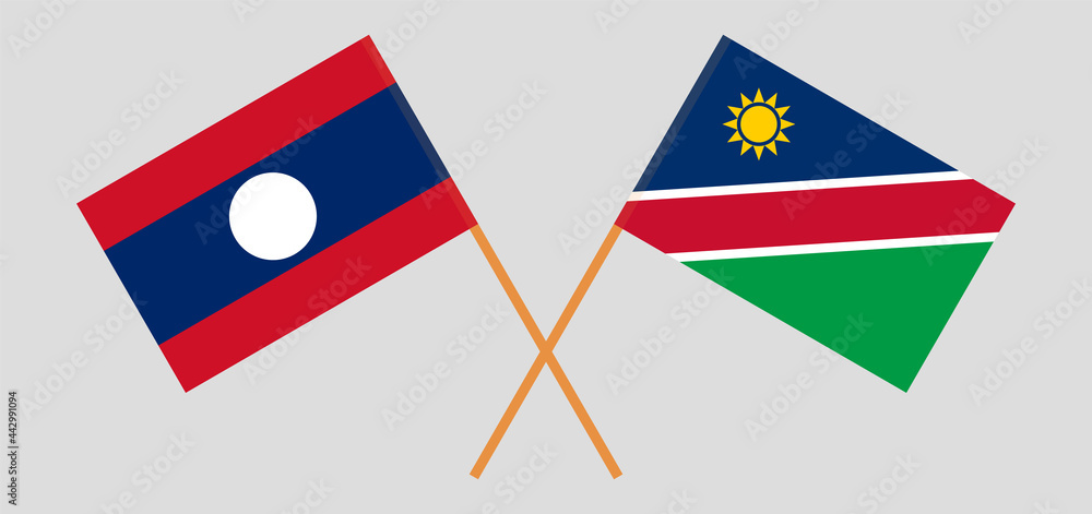Crossed flags of Laos and Namibia. Official colors. Correct proportion Crossed flags of Laos and Namibia. Official colors. Correct proportion
