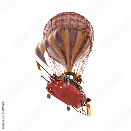 vintage air balloon in white background drone view