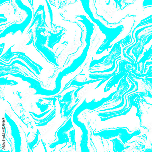 Mono color acrylic pouring Fluid Art seamless pattern in turquoise tones with wave marble effect for trendy apparel fabric, trendy package, wallpaper, marine accessories, clothe textile, print.