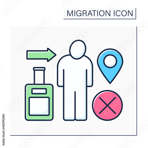 Immigration color icon. Relocation ban. Troubles with coming back to home country. Migration concept. Isolated vector illustration