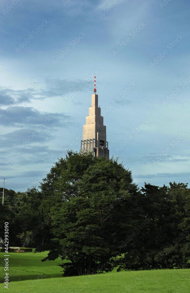 Fototapeta premium Skyscraper next to public park, Tokyo