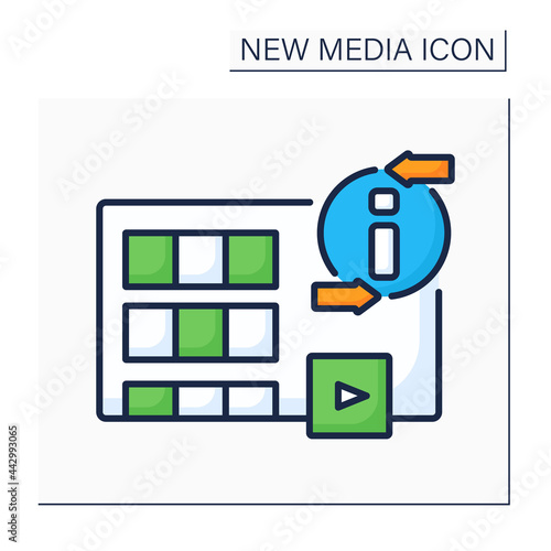 Movies color icon. Visual communication. Recording different variations of films. Interesting stories, many genres. Information space.New media concept. Isolated vector illustration