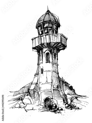 Lighthouse. Vector drawing of a lighthouse. Sketch of architecture