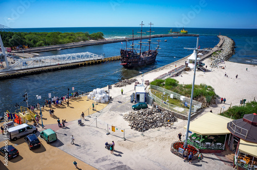 Panoramic view of  Ustka - popular resort in Poland at Baltic Sea. photo