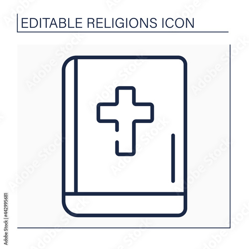 Christianity line icon. Bible. Main book in Christian world. Book for divine services.Religion concept. Isolated vector illustration. Editable stroke