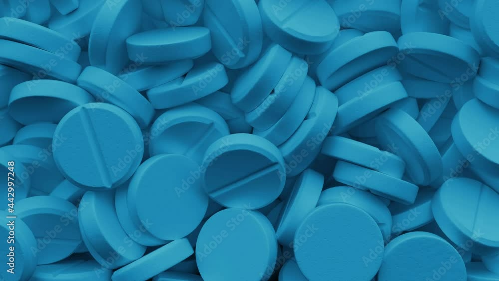 Blue falling 3D pills pouring a screen isolated on a black background with luma matte. Tablets filling a screen. Blue falling 3D pills pouring a screen isolated on a black background with luma matte. Tablets filling a screen.