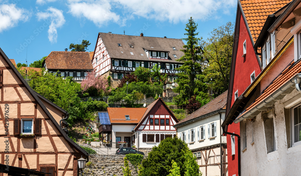 View to the beautiful facades of Möckmühl in the Eifel, Germany View to the beautiful facades of Möckmühl in the Eifel, Germany