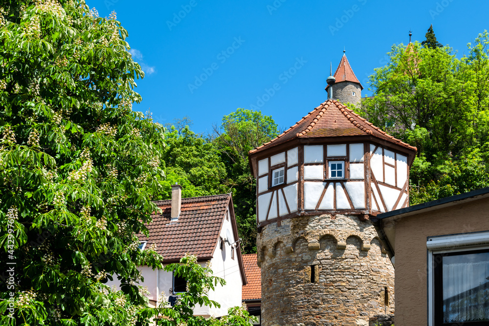 Fortification wall and tower in Möckmühl, Eifel, Germany