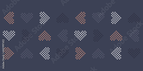 Elegant geometric seamless vector pattern Border with hearts made of stars on violet background. Perfect for printing on fabric, wrapping paper, Valentine and wedding postcards.