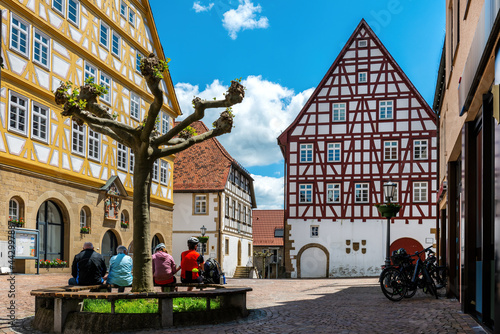 The town hall of Möckmühl , a town in the Heilbronn district in northern Baden-​Württemberg , is a half-timbered house from the late 16th century. photo