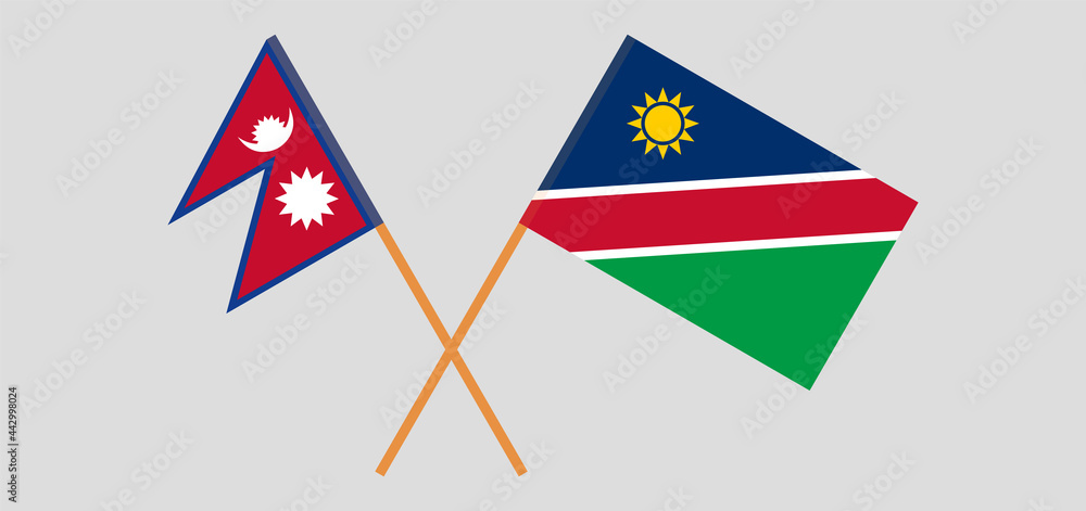 Crossed flags of Nepal and Namibia. Official colors. Correct proportion