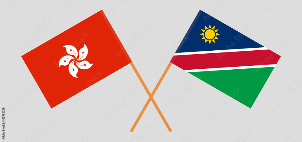 Crossed flags of Hong Kong and Namibia. Official colors. Correct proportion Crossed flags of Hong Kong and Namibia. Official colors. Correct proportion
