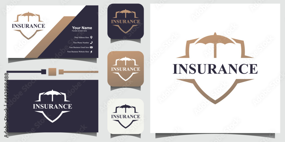Umbrella Logo Insurance Design Vector With Business Card Template Background Stock Vector Adobe Stock