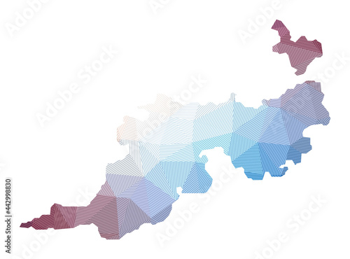 Map of Guana Island. Low poly illustration of the island. Geometric design with stripes. Technology, internet, network concept. Vector illustration.