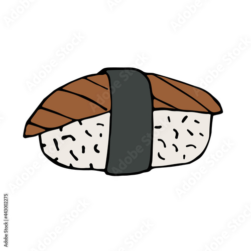 Vector hand drawn doodle sketch colored sushi roll isolated on white background