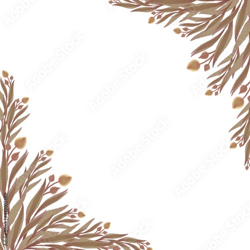 simple background with arrangement of brown leaves and bud 